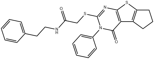 2-((4-oxo-3-phenyl-3,5,6,7-tetrahydro-4H-cyclopenta[4,5]thieno[2,3-d]pyrimidin-2-yl)thio)-N-phenethylacetamide 结构式