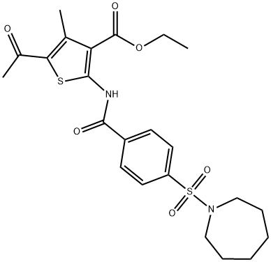 ethyl 5-acetyl-2-(4-(azepan-1-ylsulfonyl)benzamido)-4-methylthiophene-3-carboxylate Structure