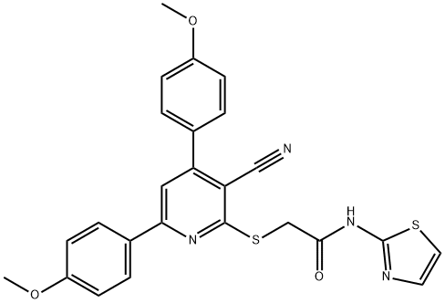 2-{[3-cyano-4,6-bis(4-methoxyphenyl)pyridin-2-yl]sulfanyl}-N-(1,3-thiazol-2-yl)acetamide 结构式