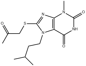 7-isopentyl-3-methyl-8-((2-oxopropyl)thio)-3,7-dihydro-1H-purine-2,6-dione Struktur