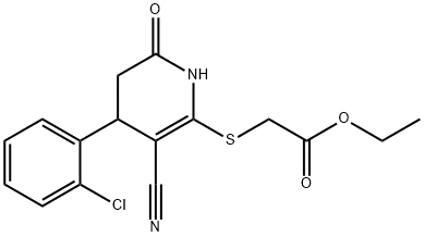 ethyl 2-((4-(2-chlorophenyl)-3-cyano-6-oxo-1,4,5,6-tetrahydropyridin-2-yl)thio)acetate 结构式