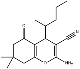 2-amino-7,7-dimethyl-5-oxo-4-(pentan-2-yl)-5,6,7,8-tetrahydro-4H-chromene-3-carbonitrile 结构式