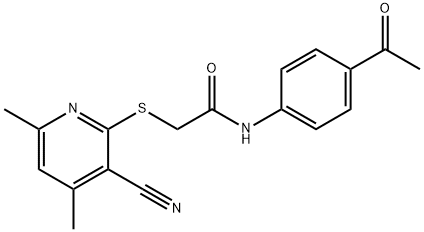 N-(4-acetylphenyl)-2-((3-cyano-4,6-dimethylpyridin-2-yl)thio)acetamide 化学構造式