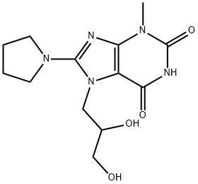 7-(2,3-dihydroxypropyl)-3-methyl-8-(pyrrolidin-1-yl)-3,7-dihydro-1H-purine-2,6-dione,333752-13-9,结构式