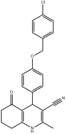 4-(4-((4-chlorobenzyl)oxy)phenyl)-2-methyl-5-oxo-1,4,5,6,7,8-hexahydroquinoline-3-carbonitrile 化学構造式