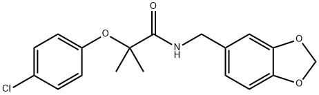 N-(1,3-benzodioxol-5-ylmethyl)-2-(4-chlorophenoxy)-2-methylpropanamide 化学構造式
