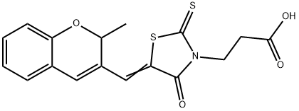 (Z)-3-(5-((2-methyl-2H-chromen-3-yl)methylene)-4-oxo-2-thioxothiazolidin-3-yl)propanoic acid Structure