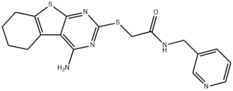 2-((4-amino-5,6,7,8-tetrahydrobenzo[4,5]thieno[2,3-d]pyrimidin-2-yl)thio)-N-(pyridin-3-ylmethyl)acetamide 化学構造式