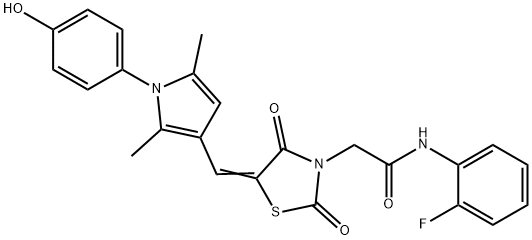 N-(2-fluorophenyl)-2-[(5Z)-5-{[1-(4-hydroxyphenyl)-2,5-dimethyl-1H-pyrrol-3-yl]methylidene}-2,4-dioxo-1,3-thiazolidin-3-yl]acetamide Structure