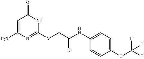 2-[(6-amino-4-oxo-1H-pyrimidin-2-yl)sulfanyl]-N-[4-(trifluoromethoxy)phenyl]acetamide 化学構造式