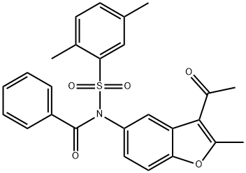 N-(3-acetyl-2-methylbenzofuran-5-yl)-N-((2,5-dimethylphenyl)sulfonyl)benzamide 化学構造式