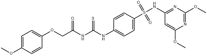 N-{[(4-{[(2,6-dimethoxy-4-pyrimidinyl)amino]sulfonyl}phenyl)amino]carbonothioyl}-2-(4-methoxyphenoxy)acetamide Structure