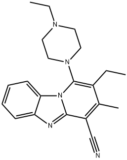 2-ethyl-1-(4-ethylpiperazin-1-yl)-3-methylbenzo[4,5]imidazo[1,2-a]pyridine-4-carbonitrile 化学構造式