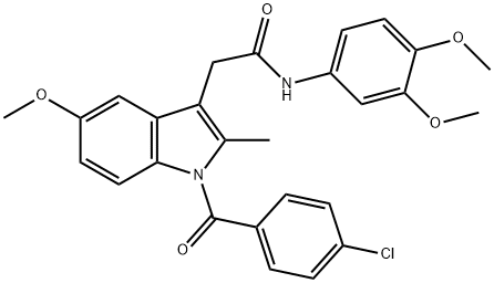 2-{1-[(4-chlorophenyl)carbonyl]-5-methoxy-2-methyl-1H-indol-3-yl}-N-(3,4-dimethoxyphenyl)acetamide 化学構造式