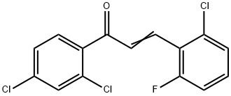 (2E)-3-(2-クロロ-6-フルオロフェニル)-1-(2,4-ジクロロフェニル)プロプ-2-エン-1-オン 化学構造式