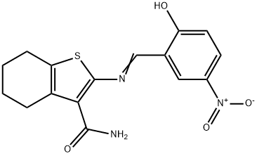 2-[(2-hydroxy-5-nitrobenzylidene)amino]-4,5,6,7-tetrahydro-1-benzothiophene-3-carboxamide Structure