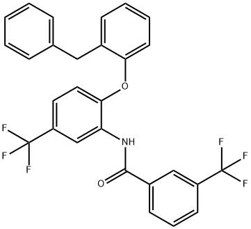 N-[2-(2-benzylphenoxy)-5-(trifluoromethyl)phenyl]-3-(trifluoromethyl)benzamide Structure