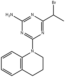 4-(1-Bromo-ethyl)-6-(3,4-dihydro-2H-quinolin-1-yl)-[1,3,5]triazin-2-ylamine Struktur