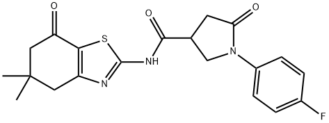 N-(5,5-dimethyl-7-oxo-4,6-dihydro-1,3-benzothiazol-2-yl)-1-(4-fluorophenyl)-5-oxopyrrolidine-3-carboxamide,857498-02-3,结构式