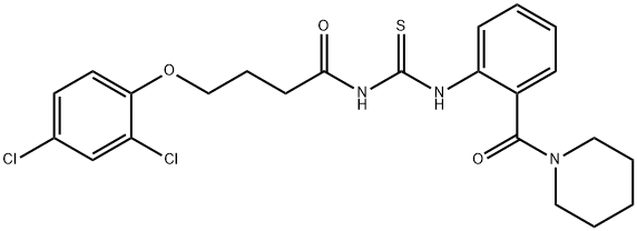 4-(2,4-dichlorophenoxy)-N-({[2-(1-piperidinylcarbonyl)phenyl]amino}carbonothioyl)butanamide Structure