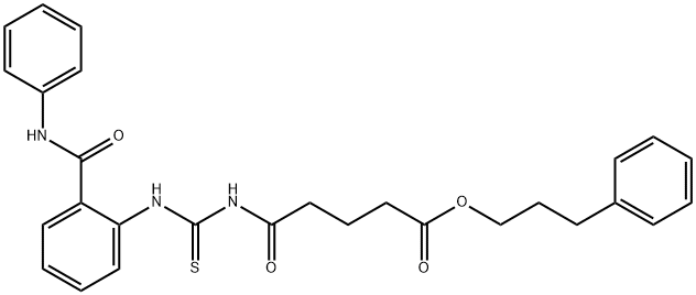 3-phenylpropyl 5-[({[2-(anilinocarbonyl)phenyl]amino}carbonothioyl)amino]-5-oxopentanoate Struktur