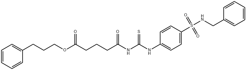 3-phenylpropyl 5-{[({4-[(benzylamino)sulfonyl]phenyl}amino)carbonothioyl]amino}-5-oxopentanoate Struktur