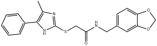 N-(1,3-benzodioxol-5-ylmethyl)-2-[(4-methyl-5-phenyl-1H-imidazol-2-yl)sulfanyl]acetamide,879027-18-6,结构式