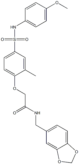 N-(1,3-benzodioxol-5-ylmethyl)-2-[4-[(4-methoxyphenyl)sulfamoyl]-2-methylphenoxy]acetamide,905804-14-0,结构式