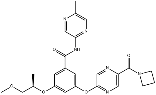 Benzamide,3-[[5-(1-azetidinylcarbonyl)-2-pyrazinyl]oxy]-5-[(1R)-2-methoxy-1-methylethoxy]-N-(5-methyl-2-pyrazinyl)-,919784-13-7,结构式