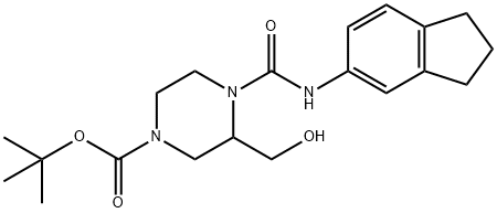 1-Piperazinecarboxylic acid, 4-[[(2,3-dihydro-1H-inden-5-yl)amino]carbonyl]-3-(hydroxymethyl)-, 1,1-dimethylethyl ester,1002339-19-6,结构式