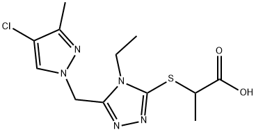 2-((5-[(4-Chloro-3-methyl-1H-pyrazol-1-yl)methyl]-4-ethyl-4H-1,2,4-triazol-3-yl)thio)propanoic acid|2-({5-[(4-氯-3-甲基-1H-吡唑-1-基)甲基]-4-乙基-4H-1,2,4-三唑-3-基}磺基)丙酸