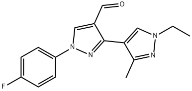 1'-乙基-1-(4-氟苯基)-3'-甲基-1H,1'H-[3,4'-联吡唑]-4-甲醛,1006483-41-5,结构式