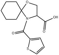 4-(チオフェン-2-カルボニル)-1-オキサ-4-アザスピロ[4.5]デカン-3-カルボン酸 化学構造式