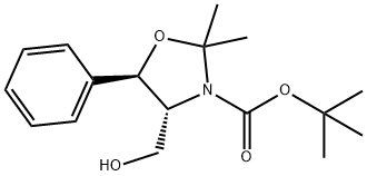 tert-butyl(4R,5R)-4-(hydroxymethyl)-2,2-dimethyl-5-phenyloxazolidine-3-carboxylate 化学構造式