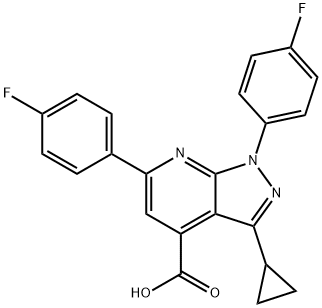 3-环丙基-1,6-双(4-氟苯基)-1H-吡唑并[3,4-B]吡啶-4-羧酸,1011396-68-1,结构式