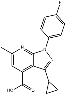 3-Cyclopropyl-1-(4-fluorophenyl)-6-methyl-pyrazolo[3,4-b]pyridine-4-carboxylic acid Struktur