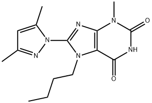 7-Butyl-8-(3,5-dimethyl-pyrazol-1-yl)-3-methyl-3,7-dihydro-purine-2,6-dione 化学構造式