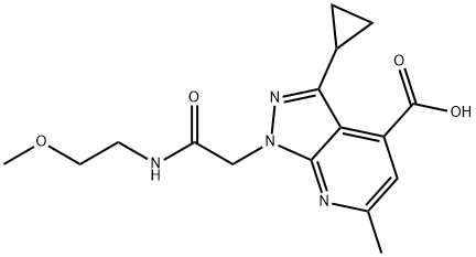 3-Cyclopropyl-1-(2-[(2-methoxyethyl)amino]-2-oxoethyl)-6-methyl-1H-pyrazolo[3,4-b]pyridine-4-carboxylic acid Struktur