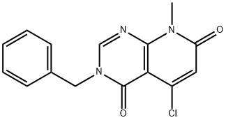 3-Benzyl-5-chloro-8-methyl-3H,8H-pyrido[2,3-d]pyrimidine-4,7-dione 化学構造式