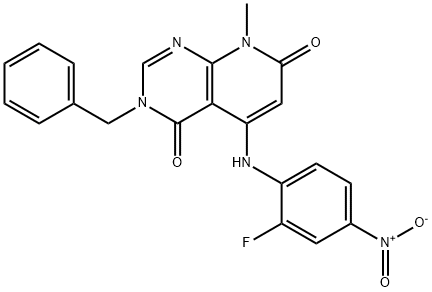 3-BENZYL-5-(2-FLUORO-4-NITROPHENYLAMINO)-8-METHYLPYRIDO[2,3-D]PYRIMIDINE-4,7(3H,8H)-DIONE 化学構造式