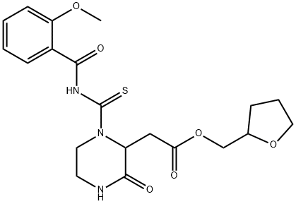 tetrahydro-2-furanylmethyl (1-{[(2-methoxybenzoyl)amino]carbonothioyl}-3-oxo-2-piperazinyl)acetate Struktur
