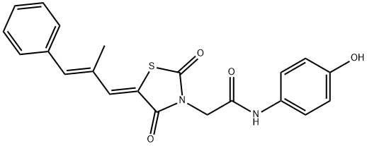 N-(4-hydroxyphenyl)-2-((Z)-5-((E)-2-methyl-3-phenylallylidene)-2,4-dioxothiazolidin-3-yl)acetamide Struktur