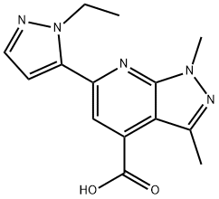 6-(2-Ethylpyrazol-3-yl)-1,3-dimethyl-pyrazolo[3,4-b]pyridine-4-carboxylic acid Struktur