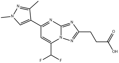 3-[7-(Difluoromethyl)-5-(1,3-dimethylpyrazol-4-yl)-[1,2,4]triazolo[1,5-a]pyrimidin-2-yl]propanoic acid Struktur