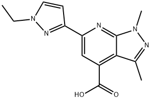 6-(1-エチル-1H-ピラゾール-3-イル)-1,3-ジメチル-1H-ピラゾロ[3,4-B]ピリジン-4-カルボン酸 化学構造式