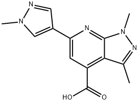 1,3-Dimethyl-6-(1-methylpyrazol-4-yl)pyrazolo[3,4-b]pyridine-4-carboxylic acid Structure