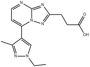 3-[7-(1-Ethyl-3-methyl-pyrazol-4-yl)-[1,2,4]triazolo[1,5-a]pyrimidin-2-yl]propanoic acid Struktur