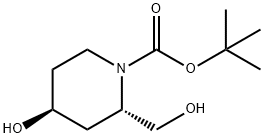 tert-butyl (2S,4S)-4-hydroxy-2-(hydroxymethyl)piperidine-1-carboxylate 化学構造式