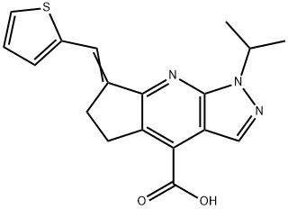 1242336-34-0 1-Isopropyl-7-thiophen-2-ylmethylene-1,5,6,7-tetrahydro-1,2,8-triaza-s-indacene-4-carboxylic acid