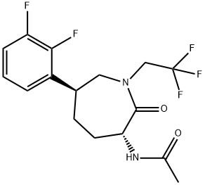 N-[(3R,6S)-6-(2,3-ジフルオロフェニル)-2-オキソ-1-(2,2,2-トリフルオロエチル)アゼパン-3-イル]アセトアミド 化学構造式